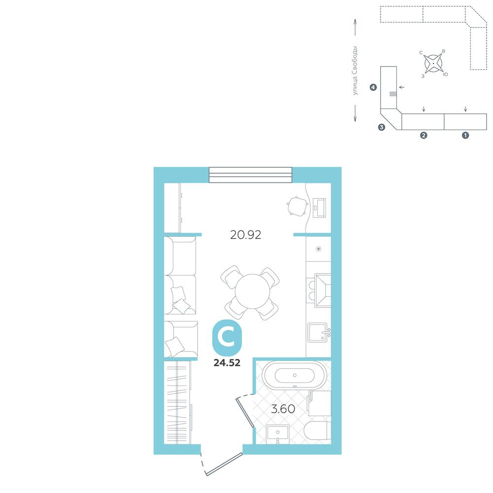 Студия 24 м2 в ЖК Счастье (Ялуторовск) корпус null этаж 5