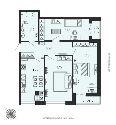 3-комнатная 84 м2 в ЖК BOTANICA корпус null этаж 11