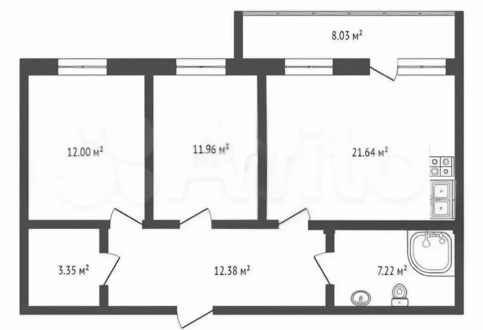 2-комнатная 68.4 м2 в ЖК undefined корпус null этаж 6