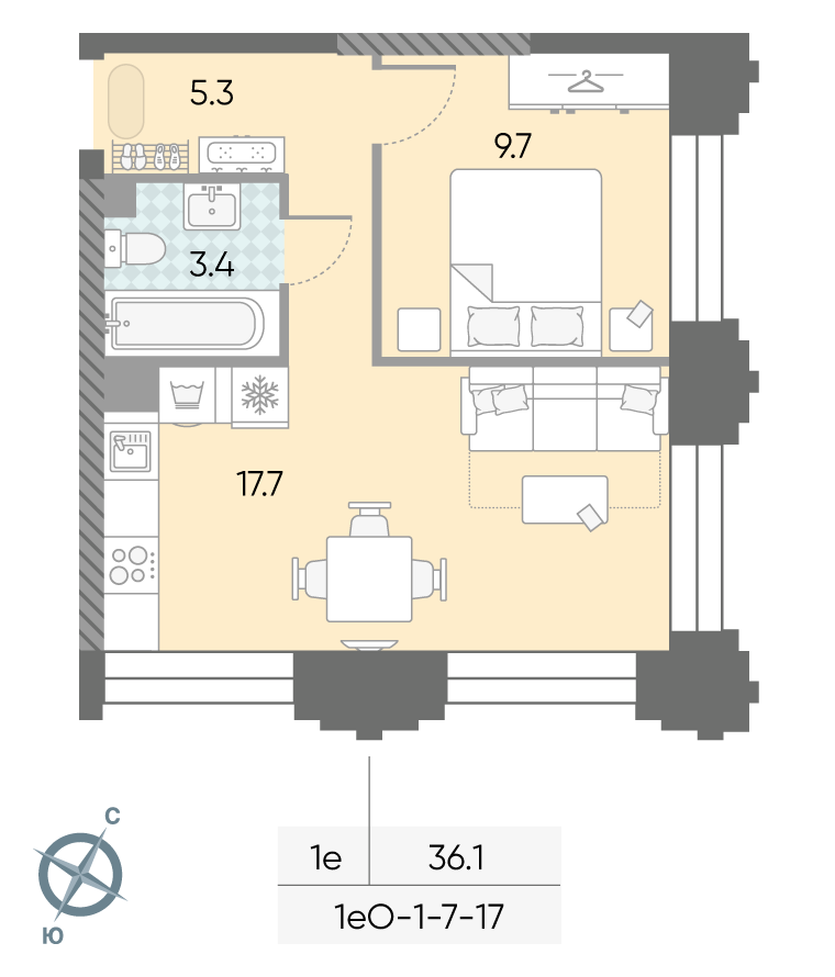 1-комнатная 36 м2 в ЖК ЗИЛАРТ корпус null этаж 9