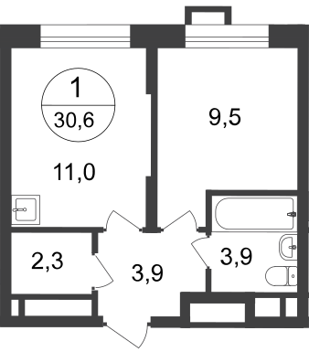 1-комнатная 30 м2 в ЖК Первый Московский корпус null этаж 14