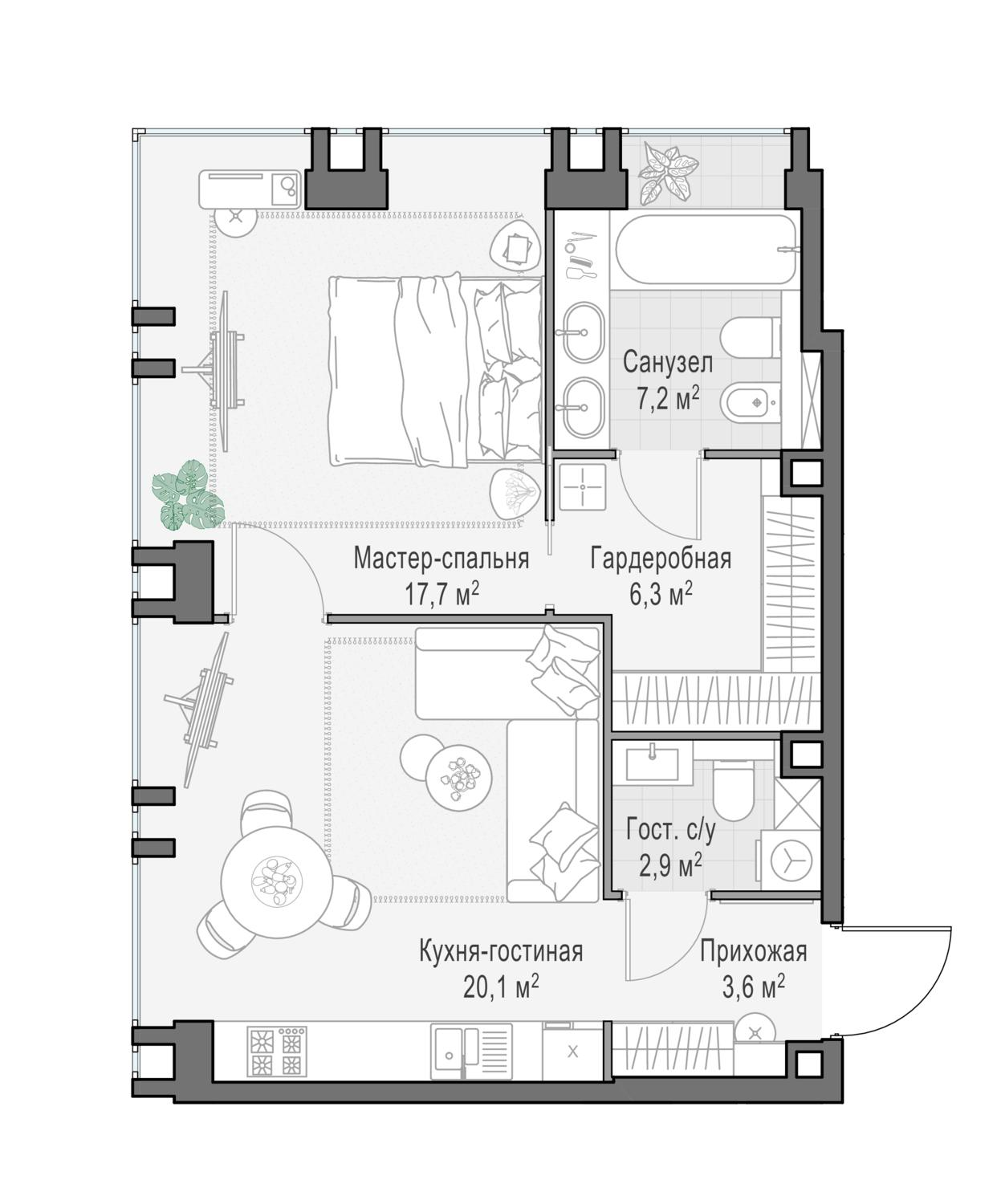 2-комнатная 55 м2 в ЖК Роскошный квартал LIFE TIME корпус null этаж 2