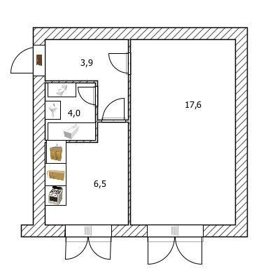 1-комнатная 30.9 м2 в ЖК undefined корпус null этаж 1