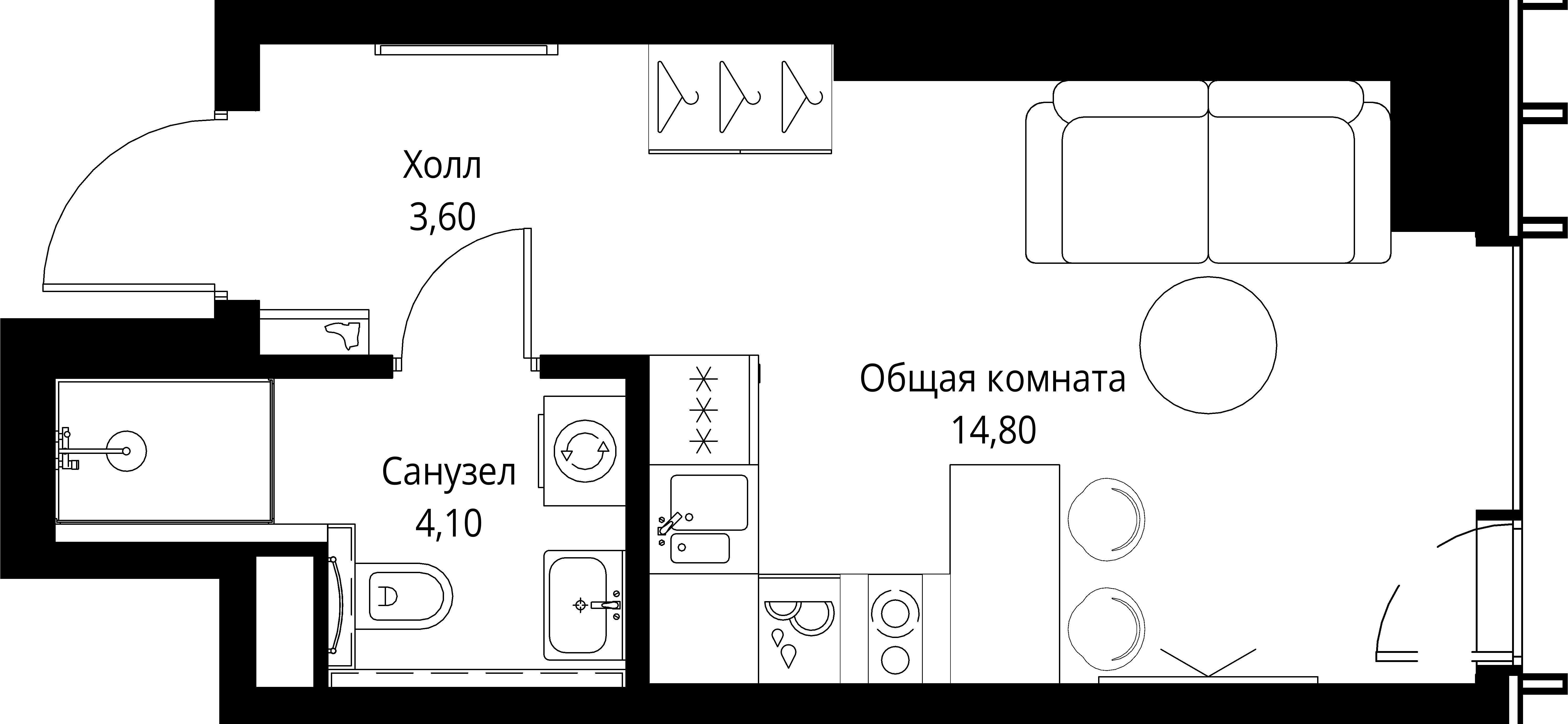 Студия 22 м2 в ЖК VEER корпус null этаж 27
