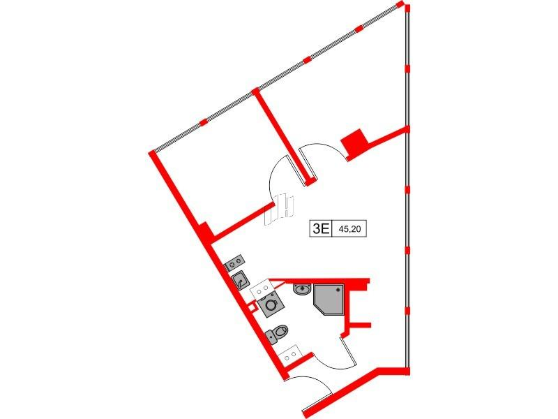 2-комнатная 45 м2 в ЖК МОСКО корпус null этаж 3