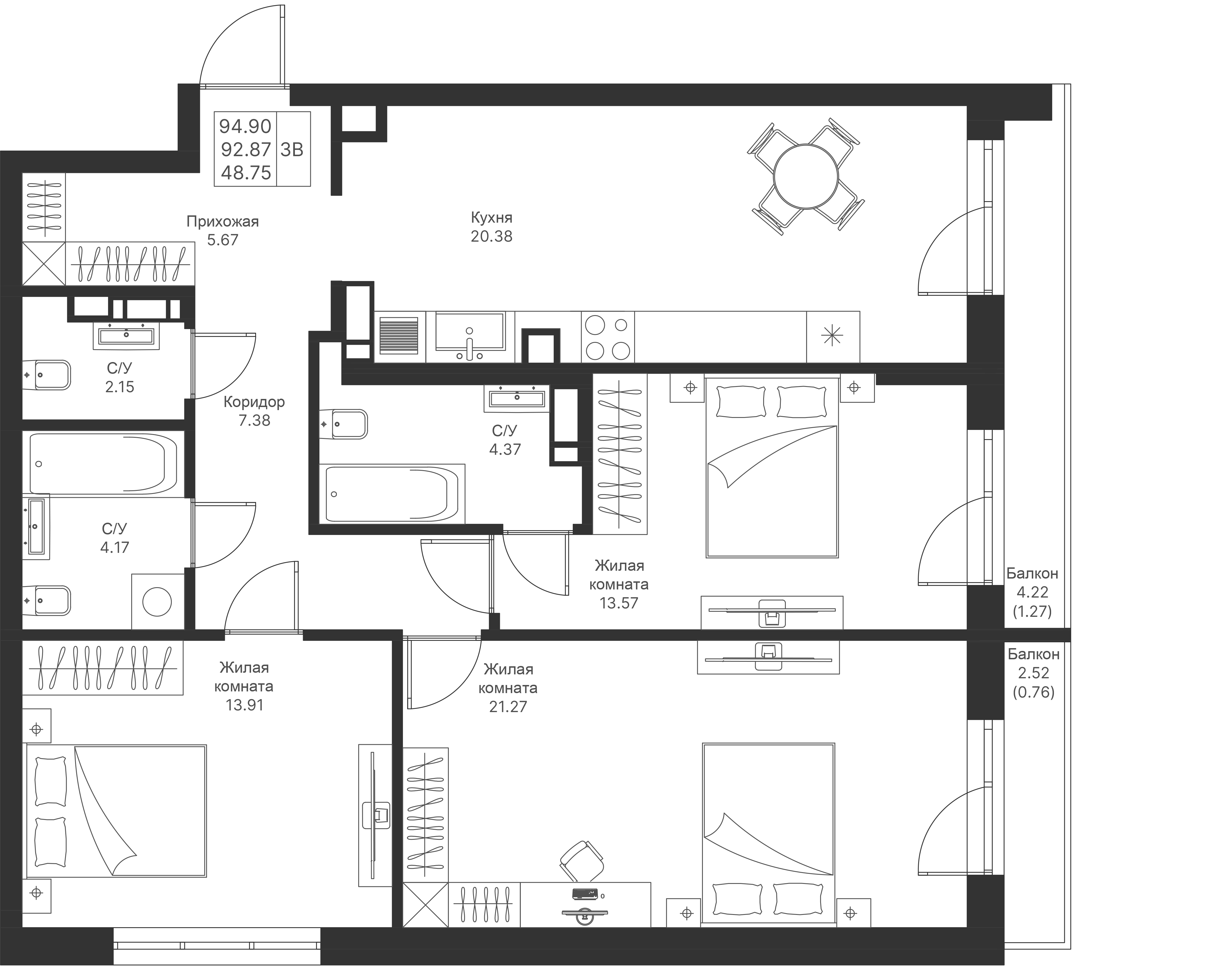 Студия 94 м2 в ЖК Мой Ритм корпус null этаж 4
