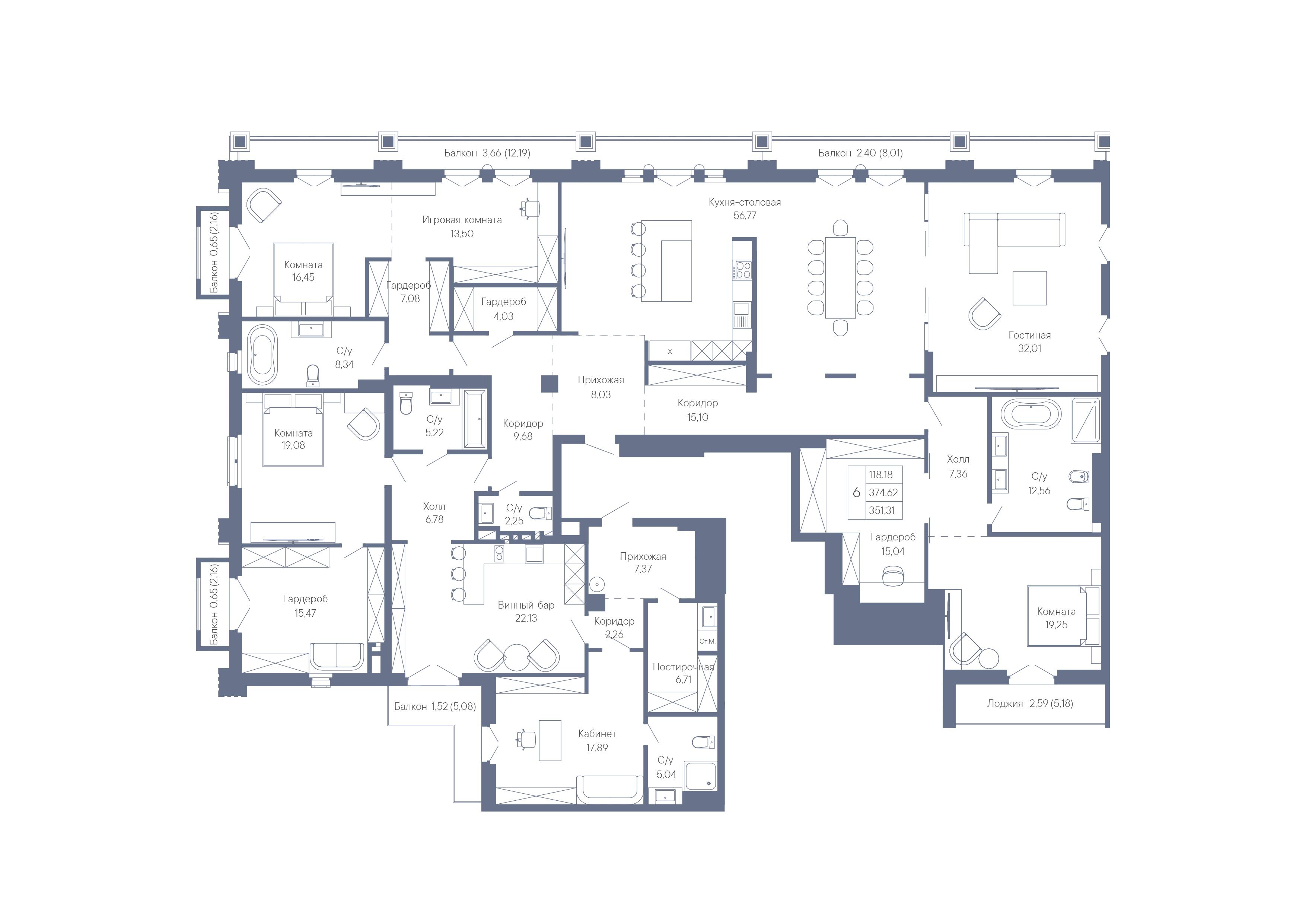6-комнатная 351 м2 в ЖК Собрание корпус null этаж 4