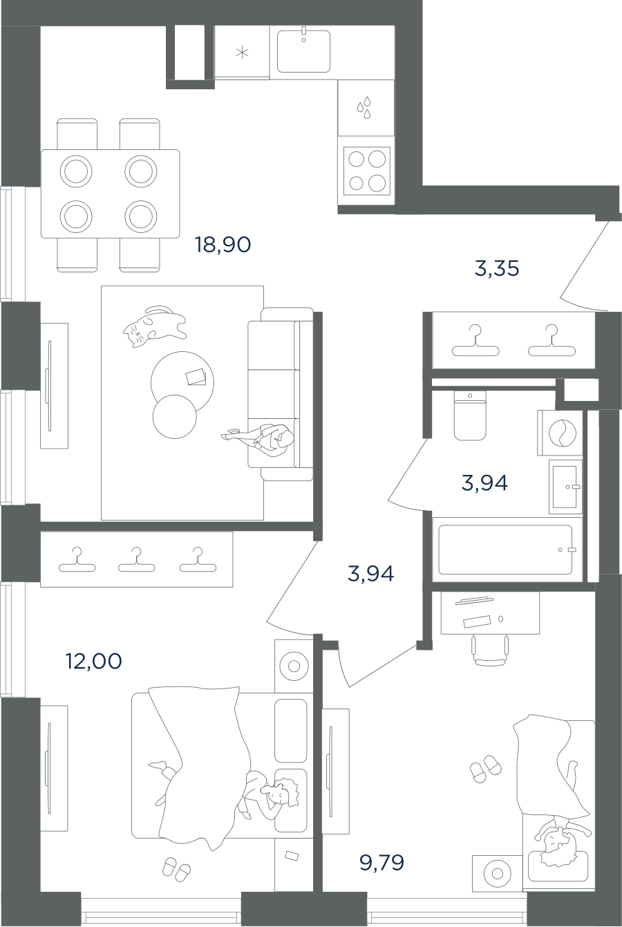 2-комнатная 51 м2 в ЖК ULTIMACity корпус null этаж 31