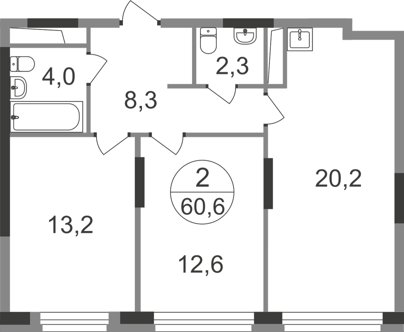 2-комнатная 60 м2 в ЖК Первый Московский корпус null этаж 21