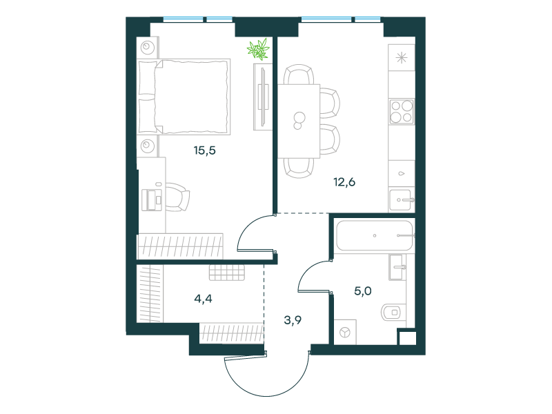 1-комнатная 41 м2 в ЖК Level Войковская корпус null этаж 3