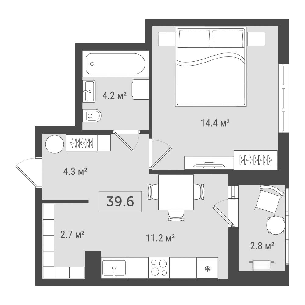 1-комнатная 39 м2 в ЖК Фамильный дом корпус null этаж 7
