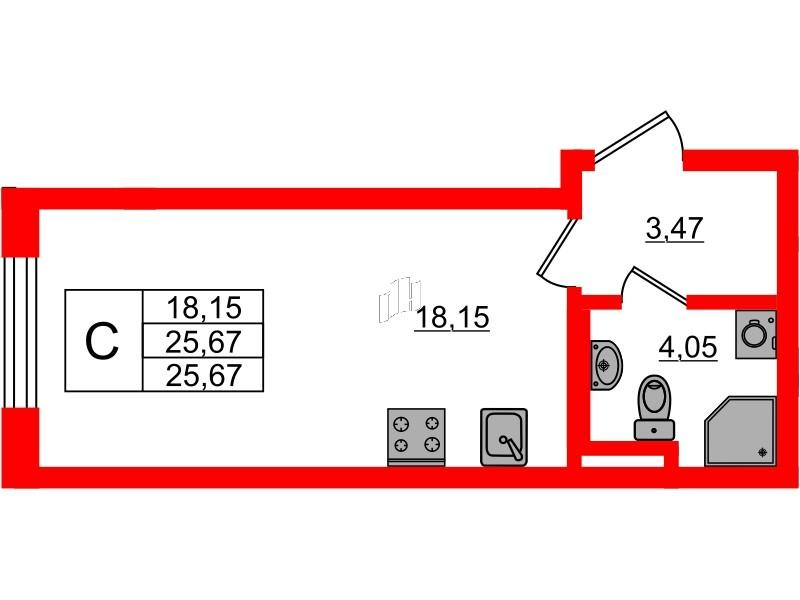 Студия 25 м2 в ЖК Золотые купола. Новая История корпус null этаж 1