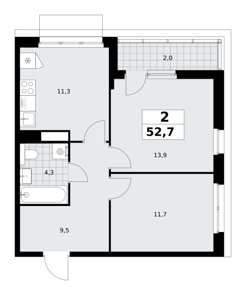 2-комнатная 52 м2 в ЖК Деснаречье корпус null этаж 6