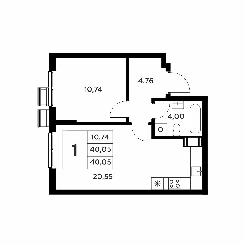 1-комнатная 40 м2 в ЖК Соседи корпус null этаж 8