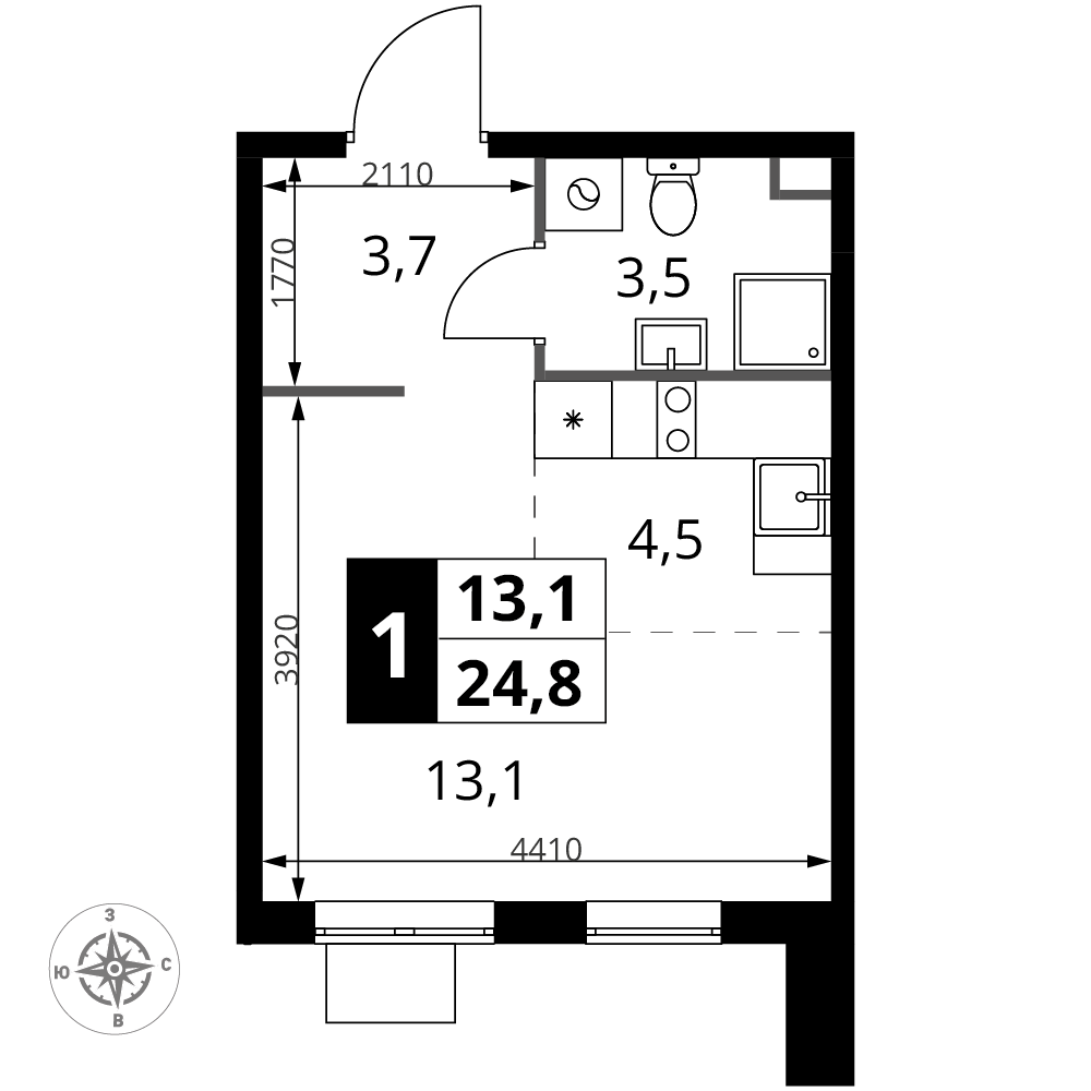 Студия 24 м2 в ЖК 1-й Шереметьевский корпус null этаж 11