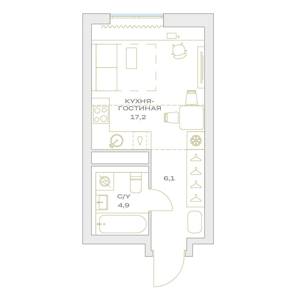 Студия 28 м2 в ЖК Детали корпус null этаж 18