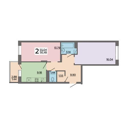 2-комнатная 56 м2 в ЖК Авиапарк корпус null этаж 5