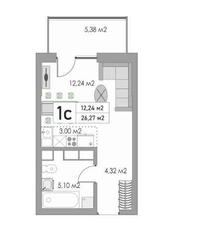Студия 26.3 м2 в ЖК undefined корпус null этаж 6