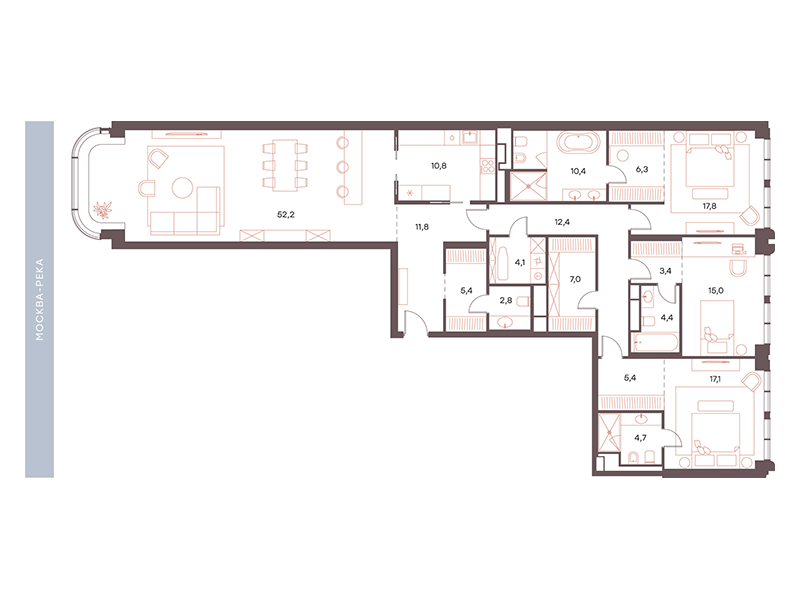 4-комнатная 187 м2 в ЖК Саввинская 27 корпус null этаж 2