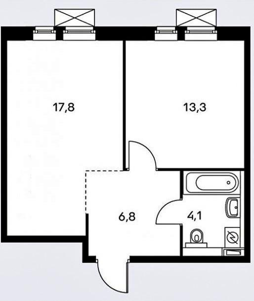 1-комнатная 42.8 м2 в ЖК undefined корпус null этаж 4