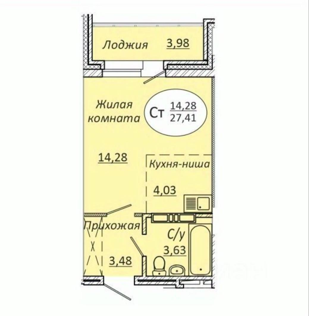 Студия 25.4 м2 в ЖК undefined корпус null этаж 2