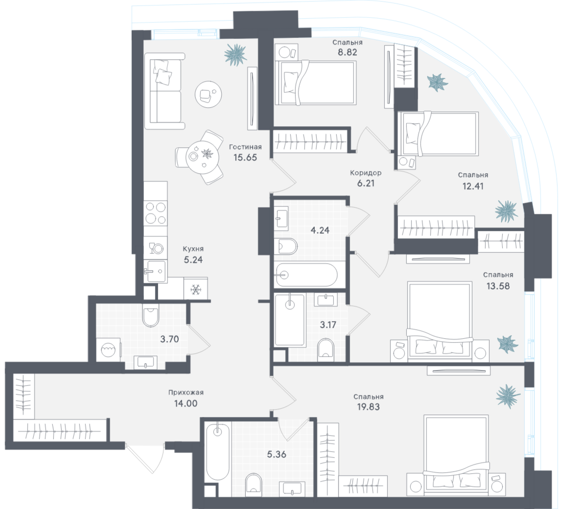 4-комнатная 112 м2 в ЖК Solos корпус null этаж 31