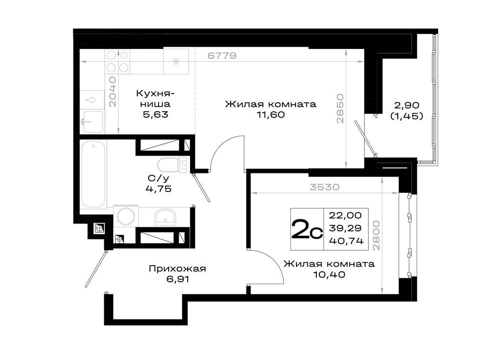1-комнатная 40 м2 в ЖК Октябрь парк корпус null этаж 9