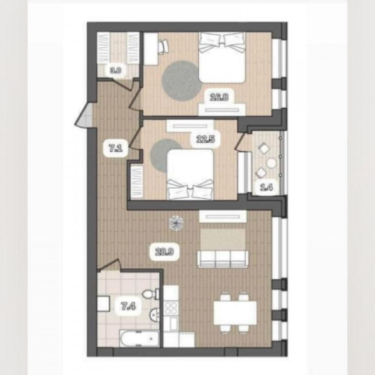 3-комнатная 75.7 м2 в ЖК undefined корпус null этаж 2