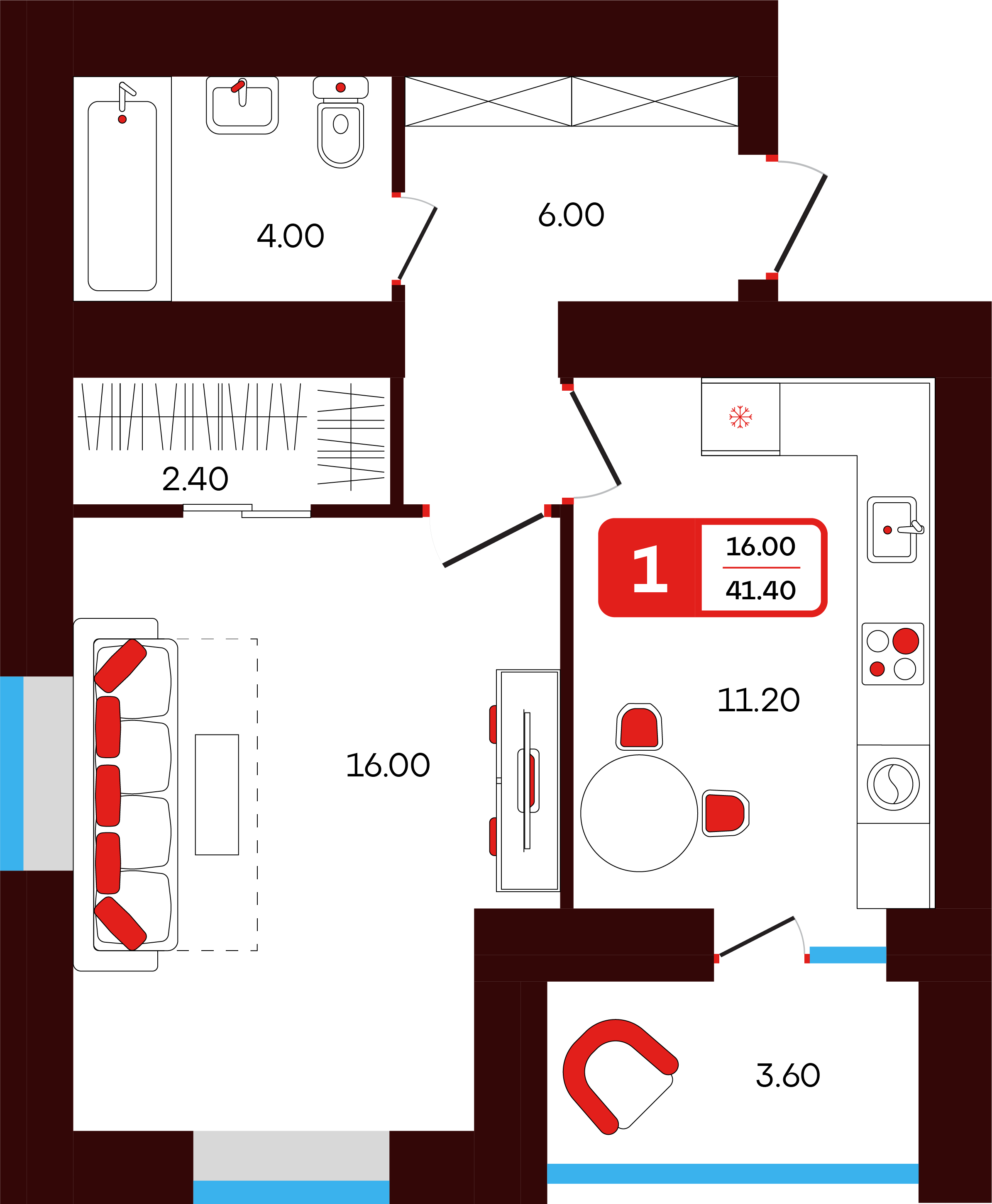 1-комнатная 41 м2 в ЖК Тепло корпус null этаж 14