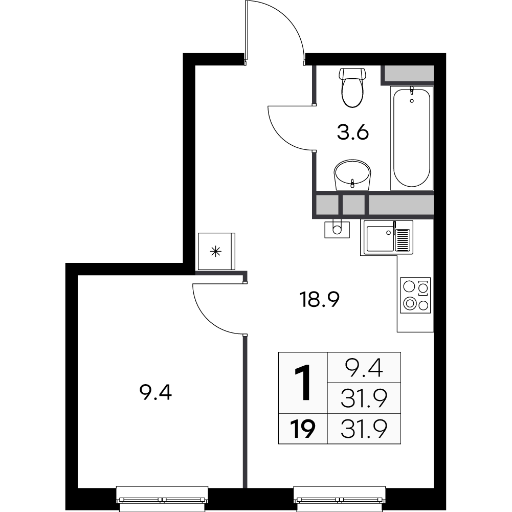 1-комнатная 31 м2 в ЖК Новая Жизнь - Ройка корпус null этаж 3