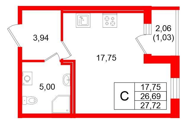 Студия 27 м2 в ЖК Квартал Заречье корпус null этаж 1