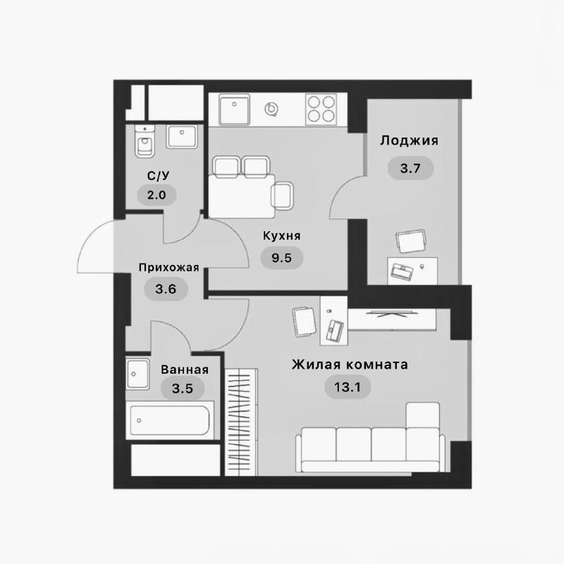 1-комнатная 31.7 м2 в ЖК undefined корпус null этаж 14