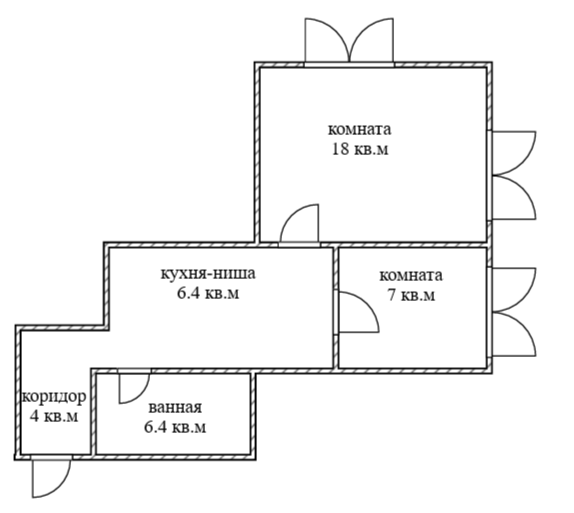 2-комнатная 42.4 м2 в ЖК undefined корпус null этаж 1