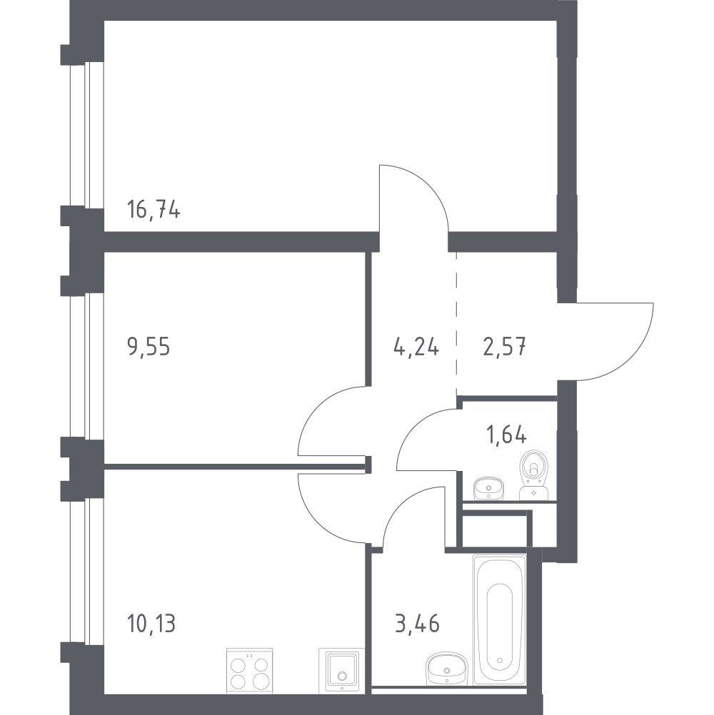 2-комнатная 48 м2 в ЖК Рябиновая Роща корпус null этаж 13