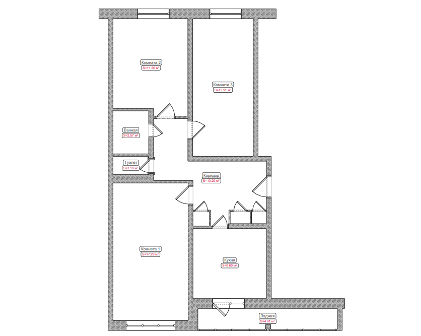 3-комнатная 66.5 м2 в ЖК undefined корпус null этаж 5