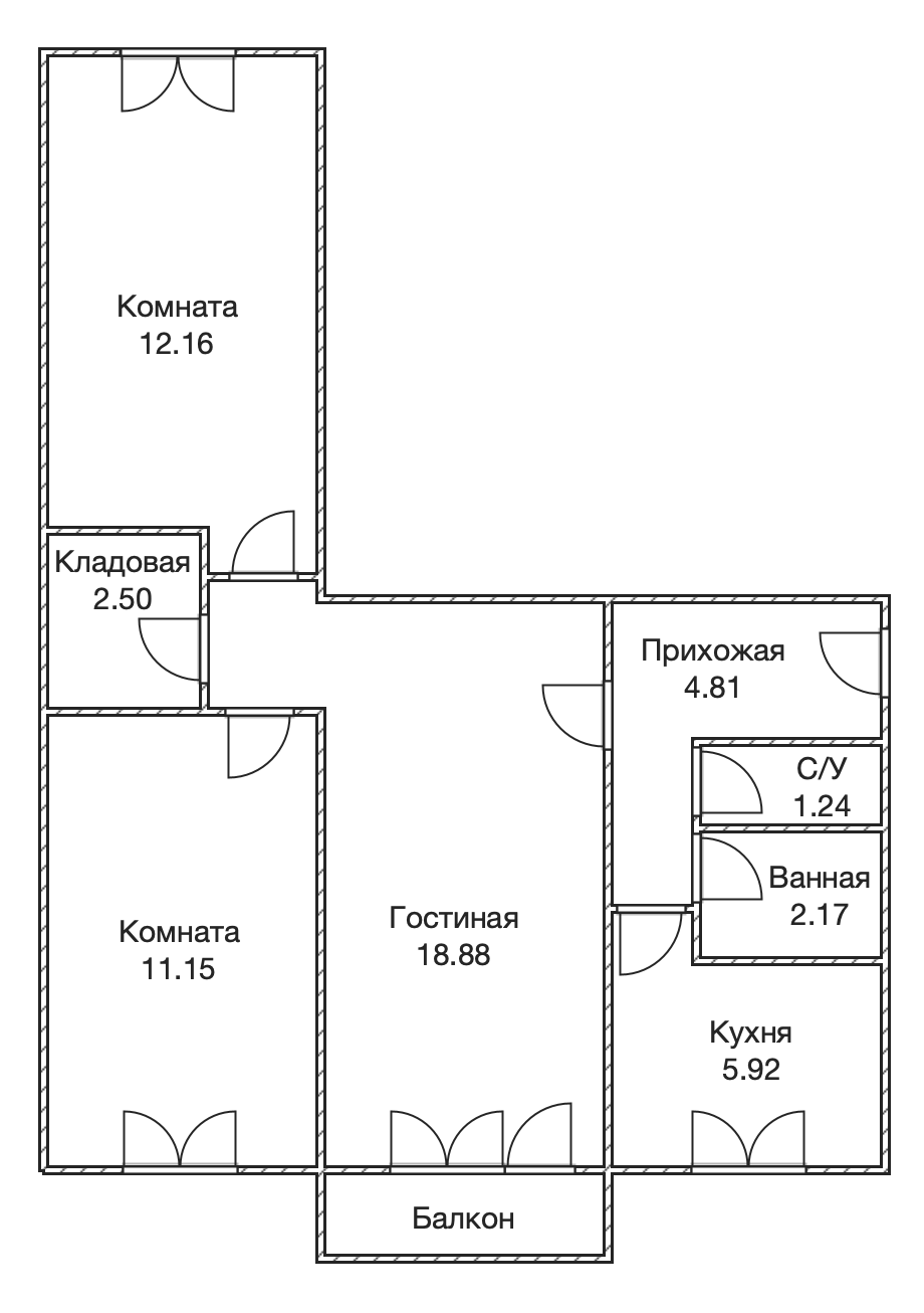 3-комнатная 59.8 м2 в ЖК undefined корпус null этаж 2