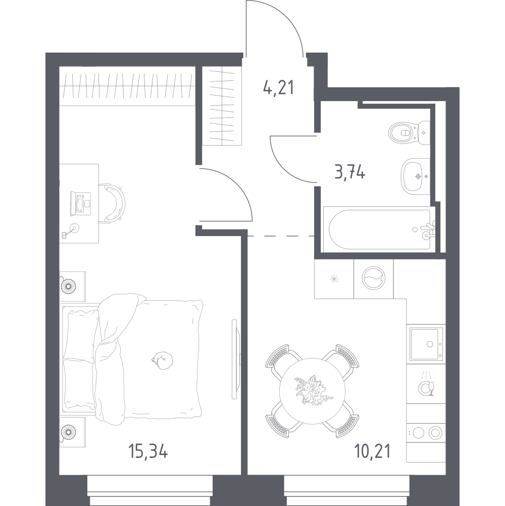 1-комнатная 33 м2 в ЖК Живи! В Рыбацком корпус null этаж 23
