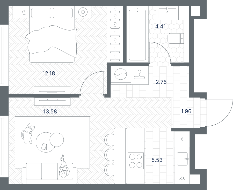 1-комнатная 40 м2 в ЖК TATE корпус null этаж 24
