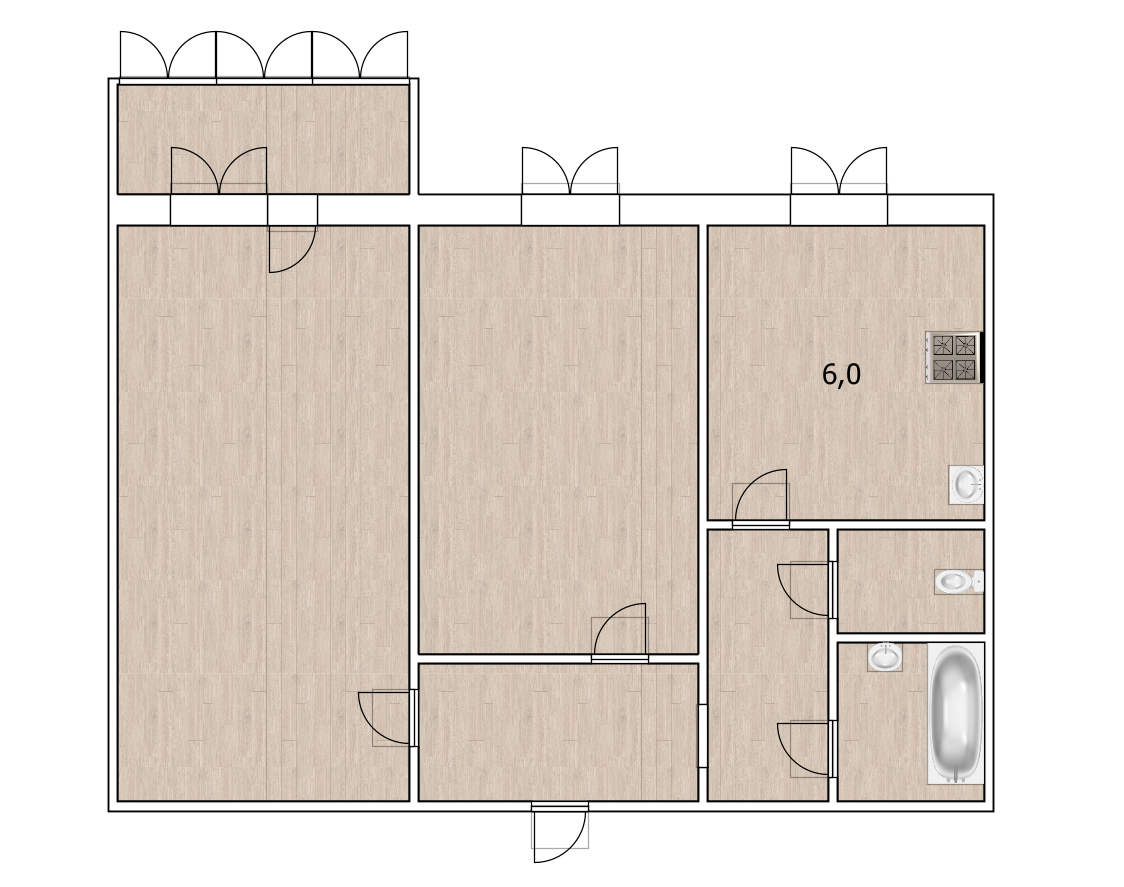 2-комнатная 45.6 м2 в ЖК undefined корпус null этаж 1