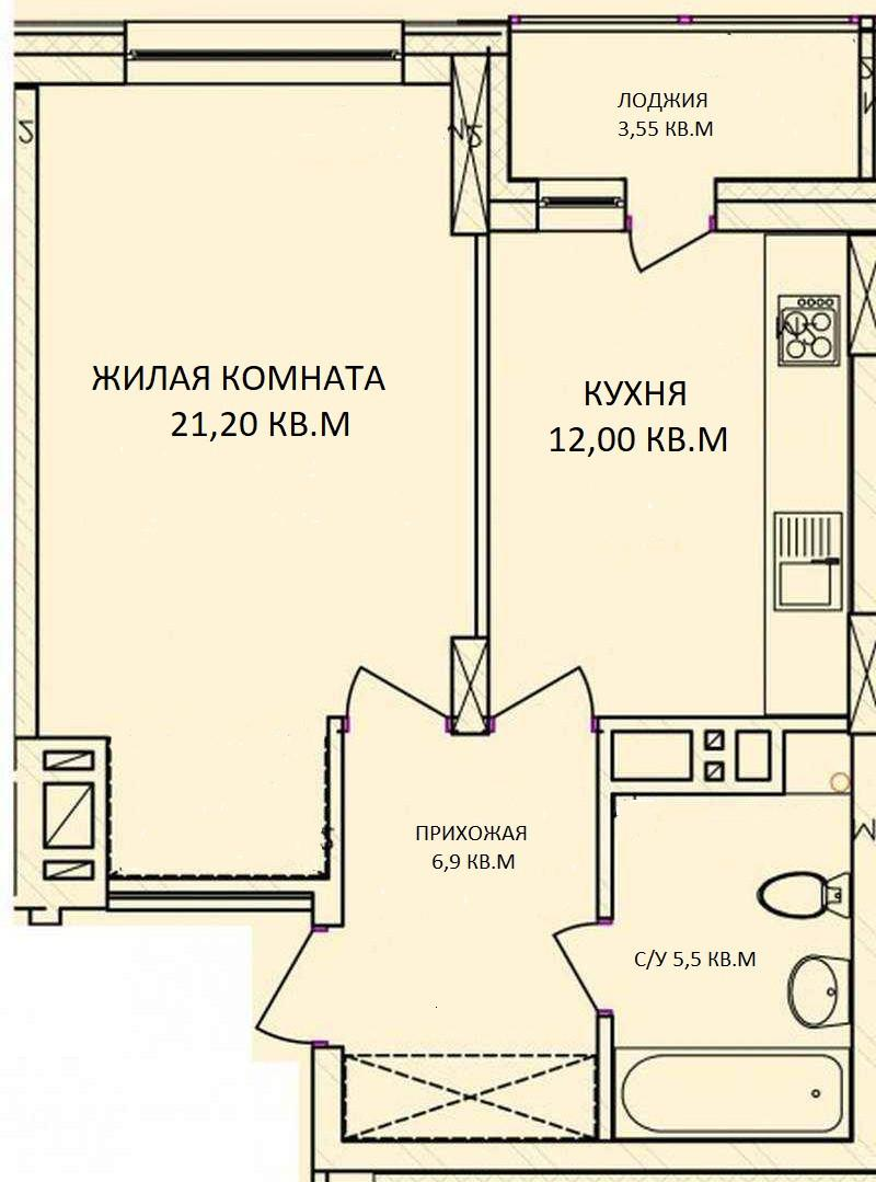 1-комнатная 46 м2 в ЖК undefined корпус null этаж 15