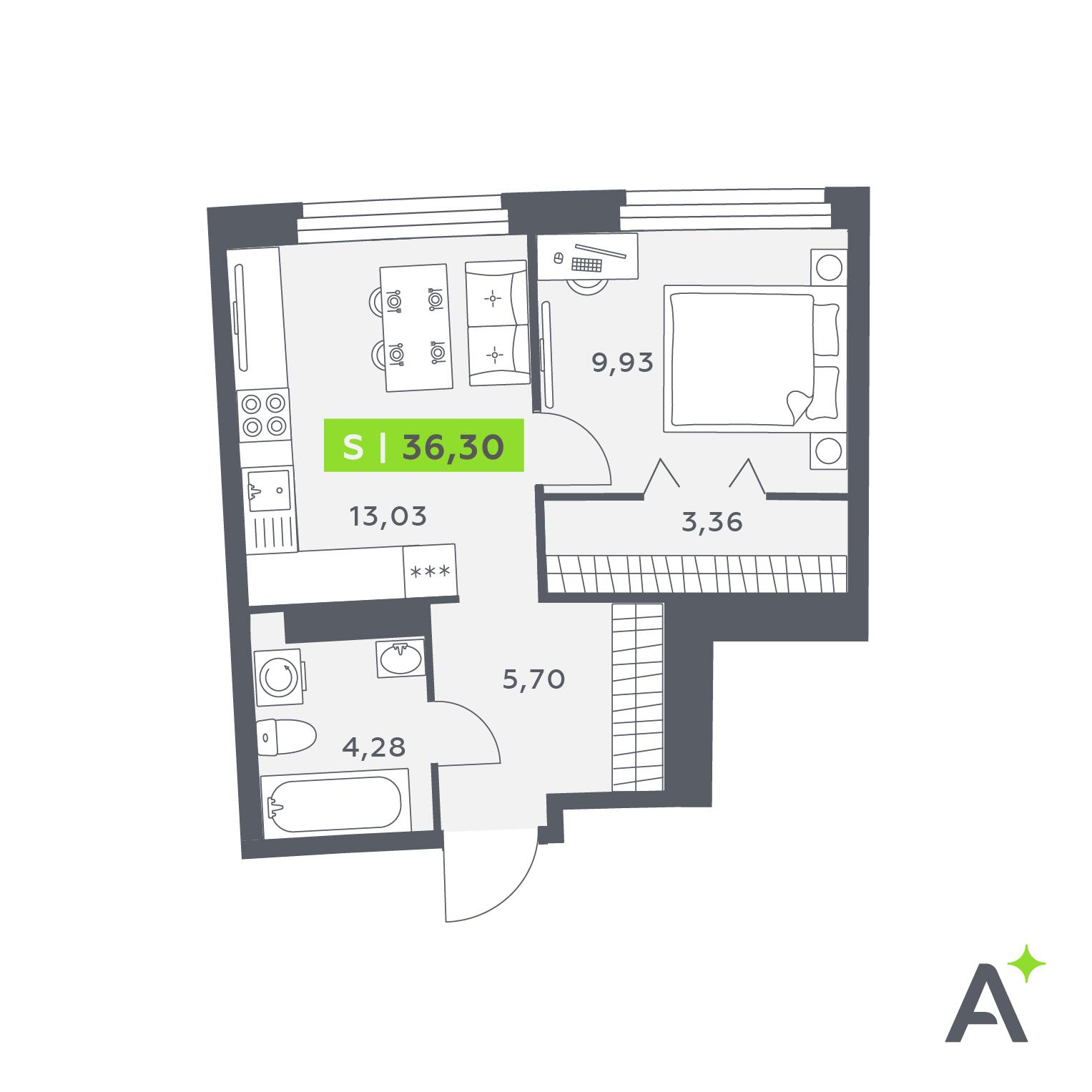 Студия 36 м2 в ЖК Аквилон Рива корпус null этаж 15