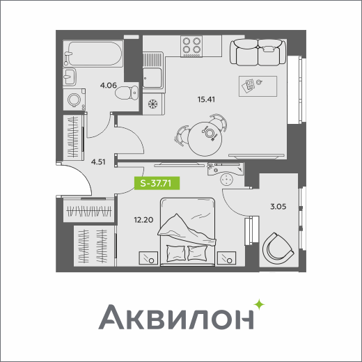 Студия 37 м2 в ЖК Аквилон АКВАРТАЛ корпус null этаж 13