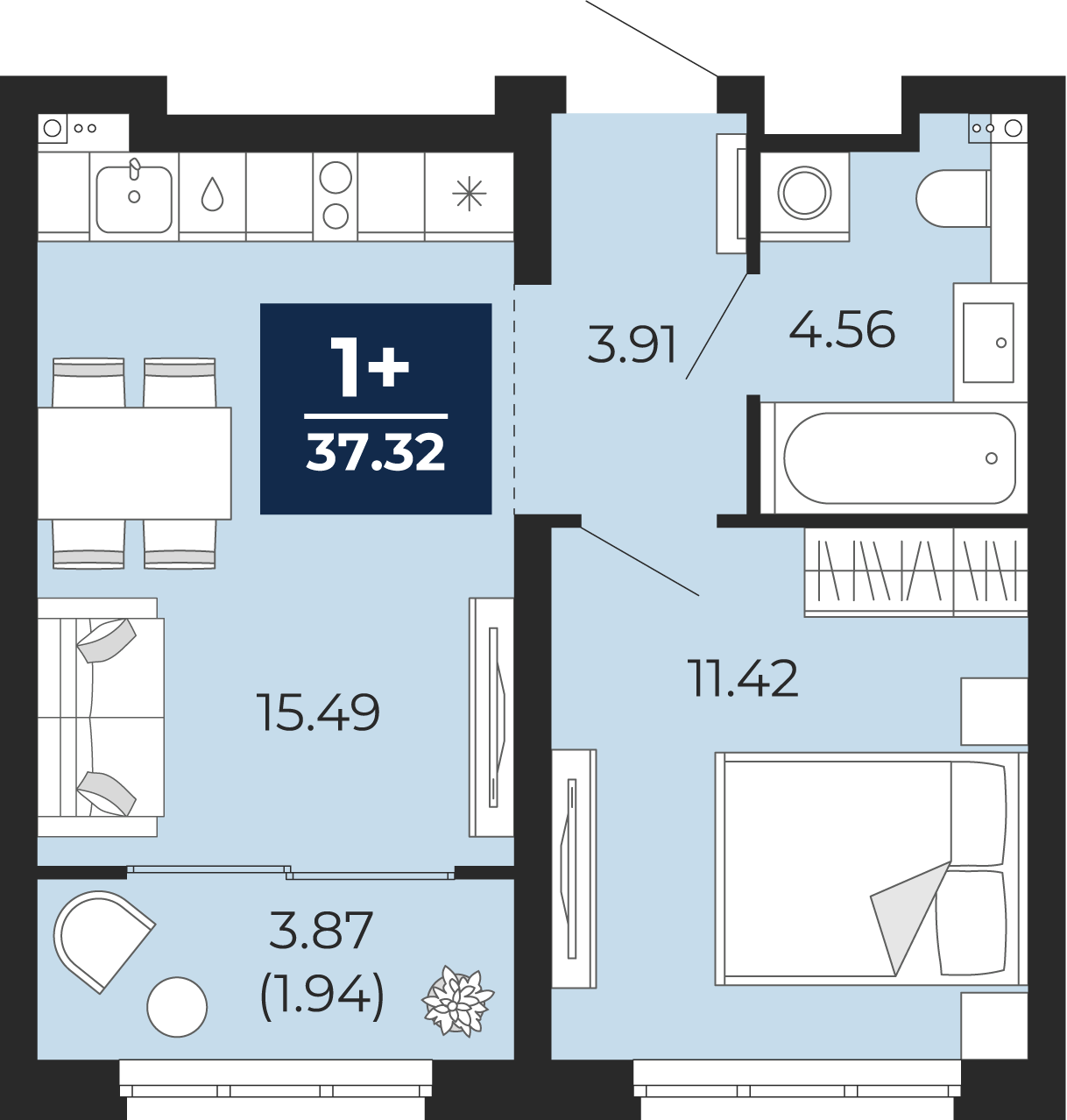 1-комнатная 35 м2 в ЖК Беринг корпус null этаж 10