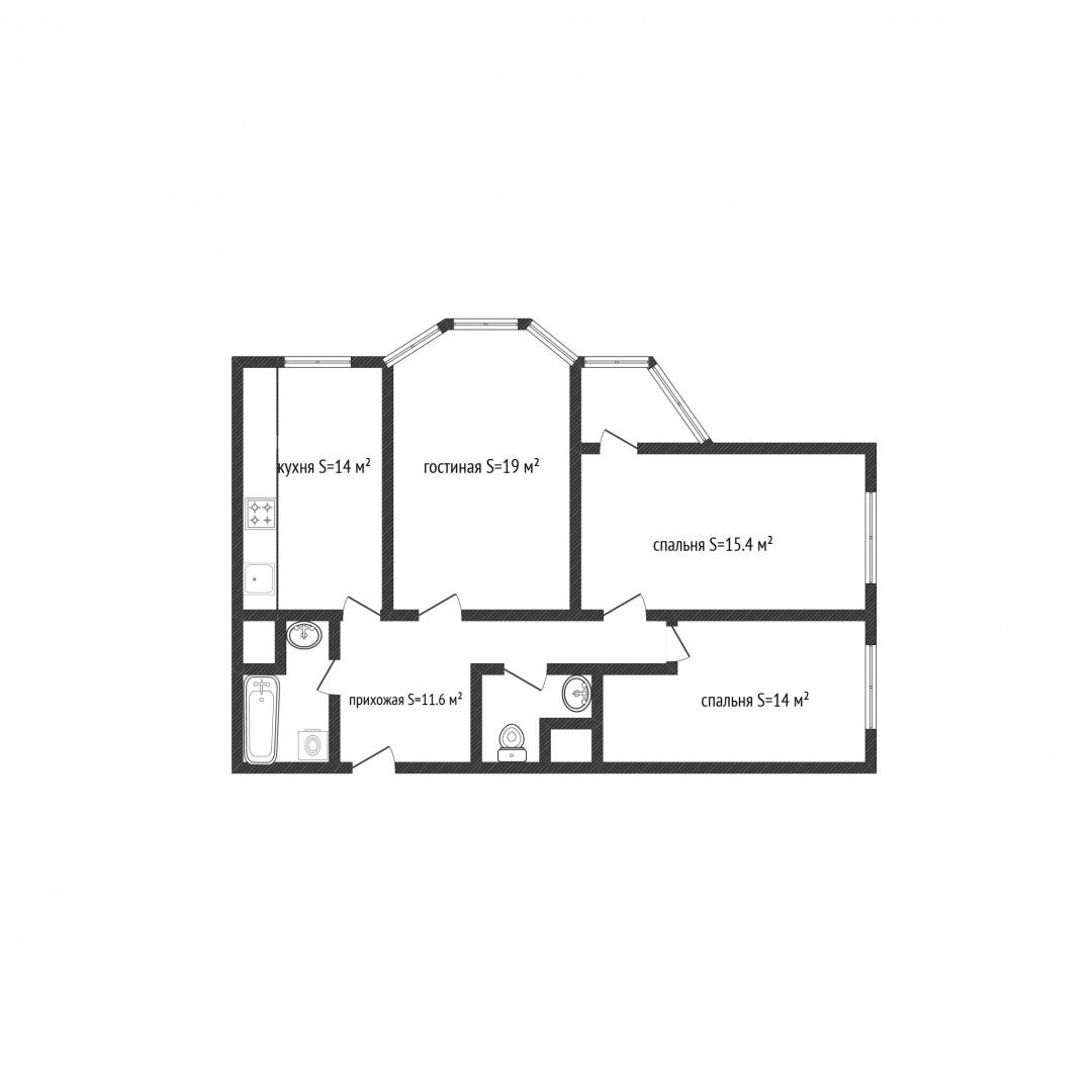 3-комнатная 80.2 м2 в ЖК undefined корпус null этаж 3
