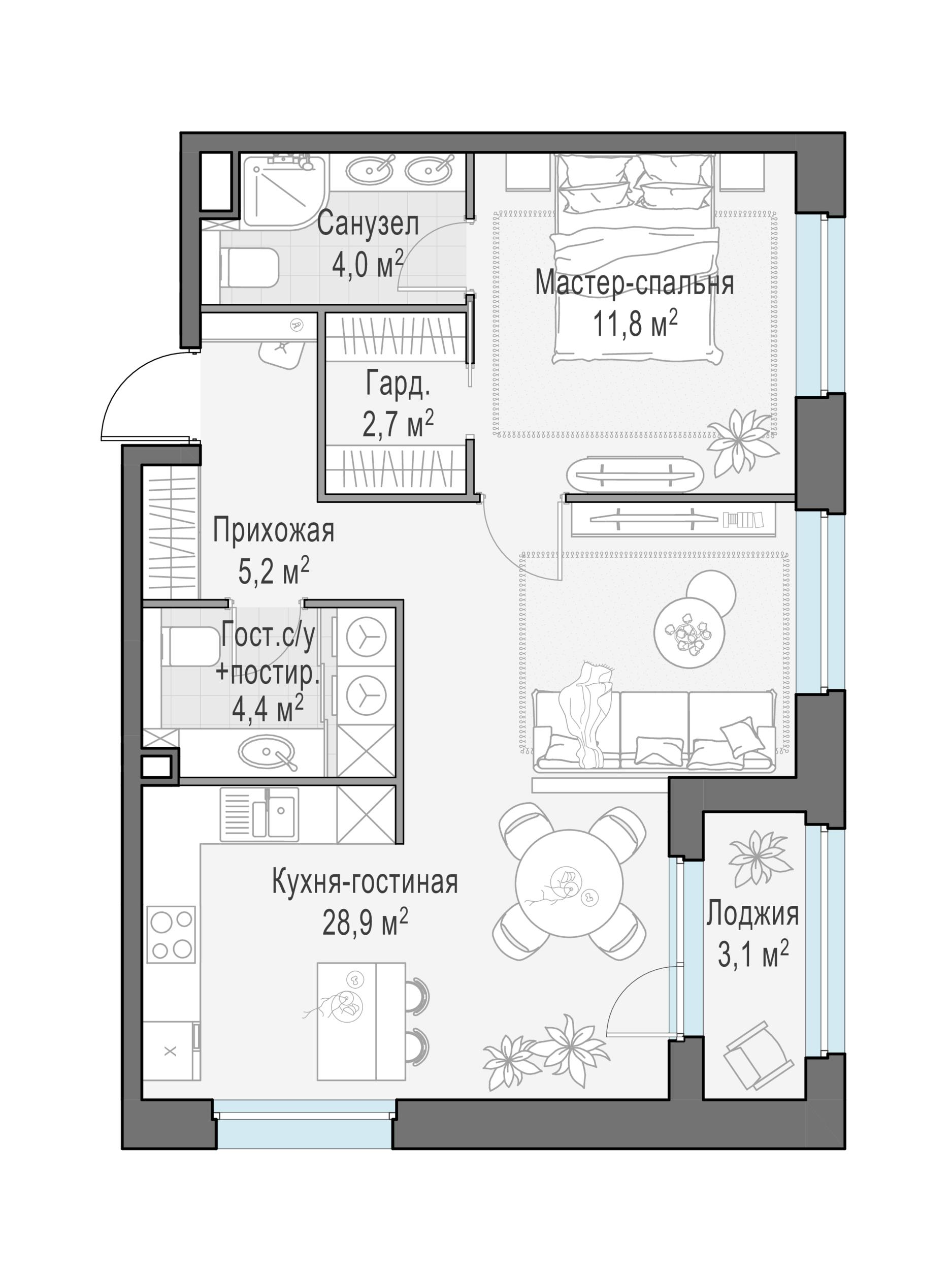 3-комнатная 58 м2 в ЖК Жилые кварталы «Белый Град» корпус null этаж 7