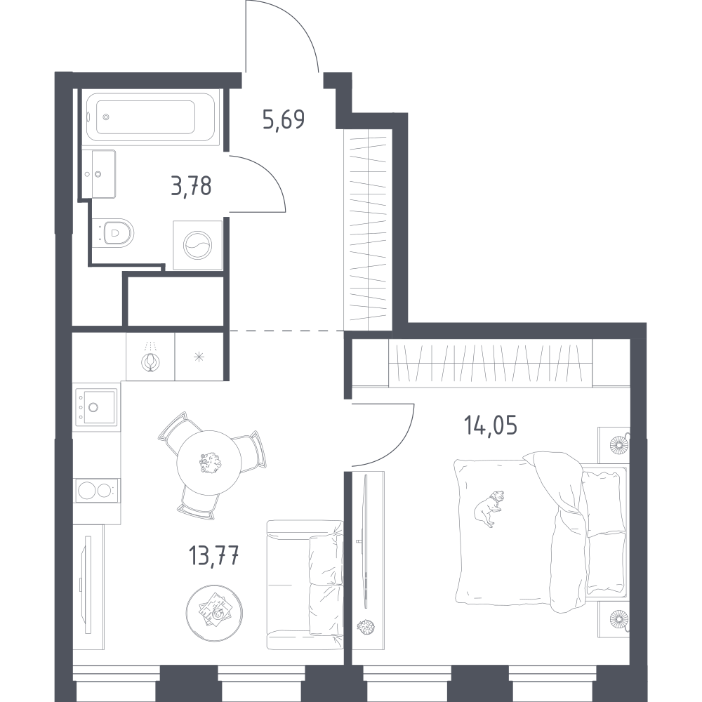 1-комнатная 37 м2 в ЖК Квартал на воде корпус null этаж 18