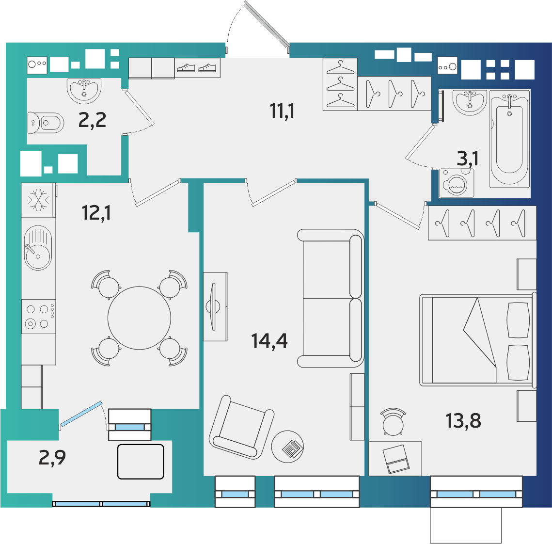 2-комнатная 58 м2 в ЖК BershaCity корпус null этаж 6