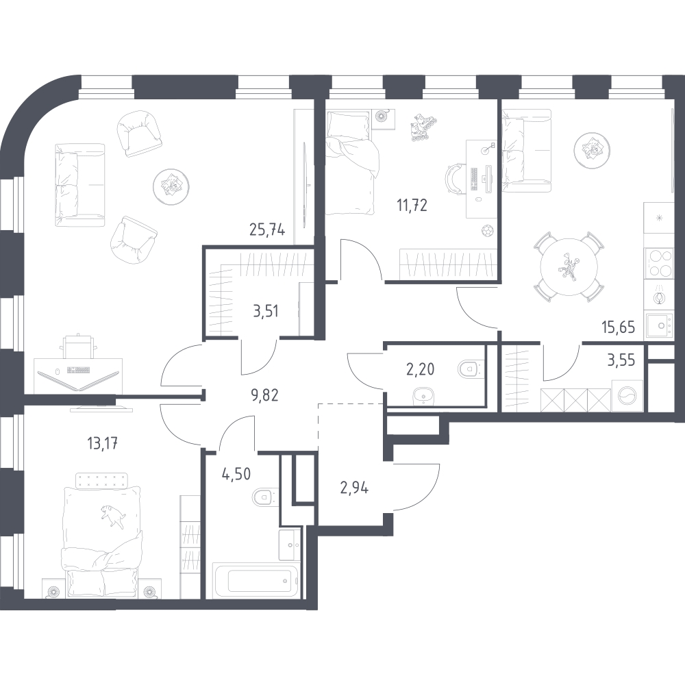 3-комнатная 92 м2 в ЖК Квартал на воде корпус null этаж 9