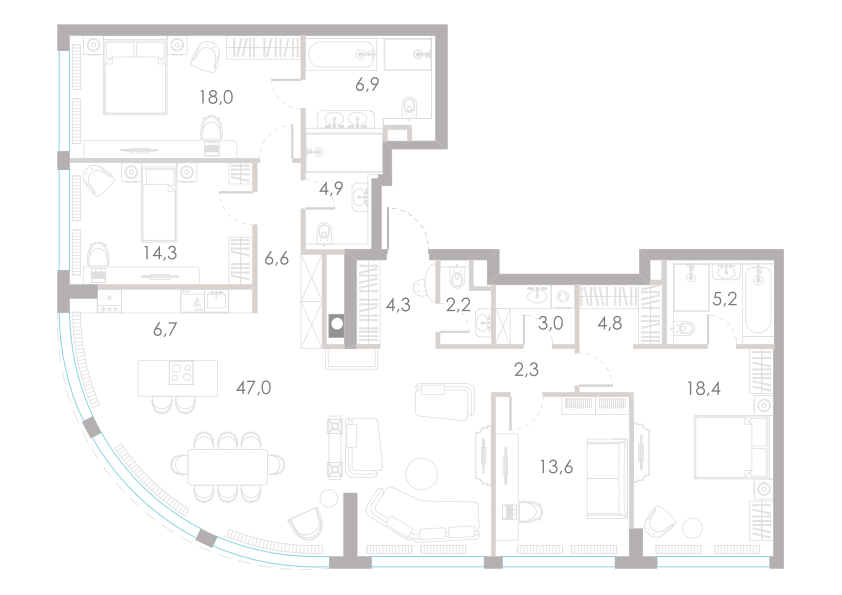 5-комнатная 158 м2 в ЖК River Park Towers Кутузовский корпус null этаж 45