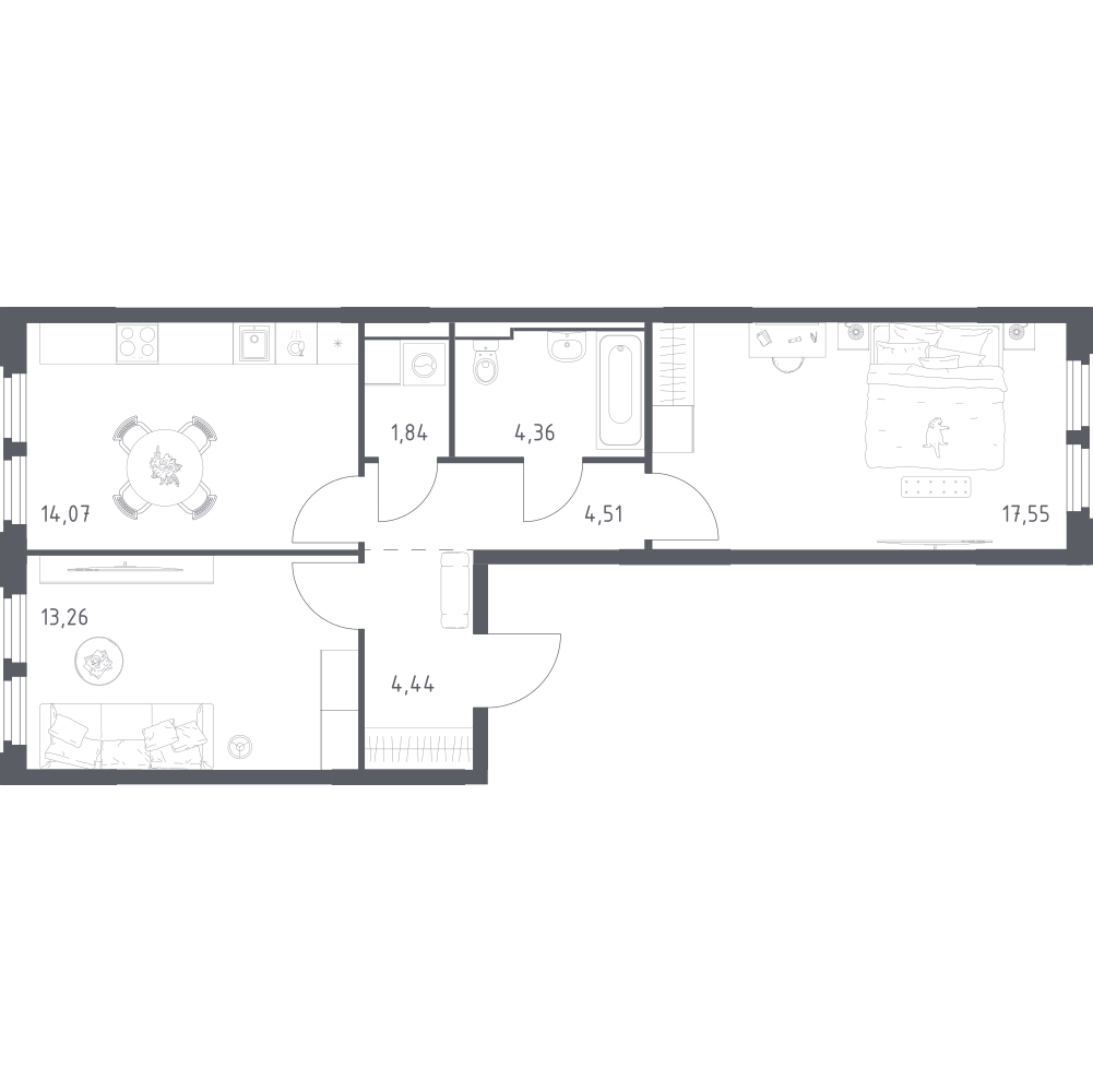 2-комнатная 60 м2 в ЖК Космический Квартал корпус null этаж 10